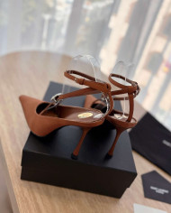 Saint Laurent Women's Ankle Strap Rhinestone Pointed Toe High Heels