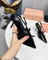 Miu Miu Patent Leather Buckle Pointed Toe Stiletto Slingback Sandals