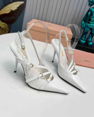 Miu Miu Patent Leather Buckle Pointed Toe Stiletto Slingback Sandals