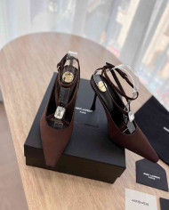 Saint Laurent Women's Ankle Strap Rhinestone Pointed Toe High Heels