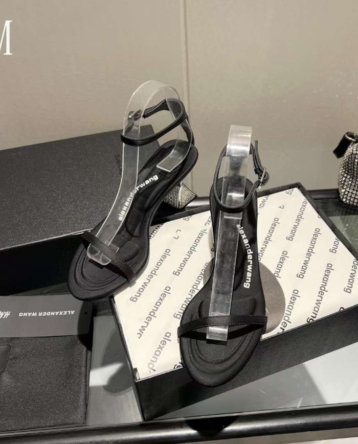 Alexander Wang Open Toe Clear Rhinestone Block Heel Sandals