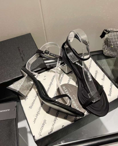 Alexander Wang Open Toe Clear Rhinestone Block Heel Sandals