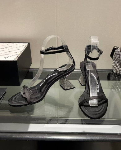 Alexander Wang Open Toe Clear Rhinestone Block Heel Sandals