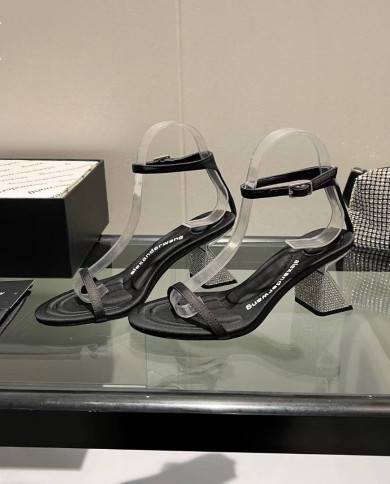 Alexander Wang Open Toe Clear Rhinestone Block Heel Sandals