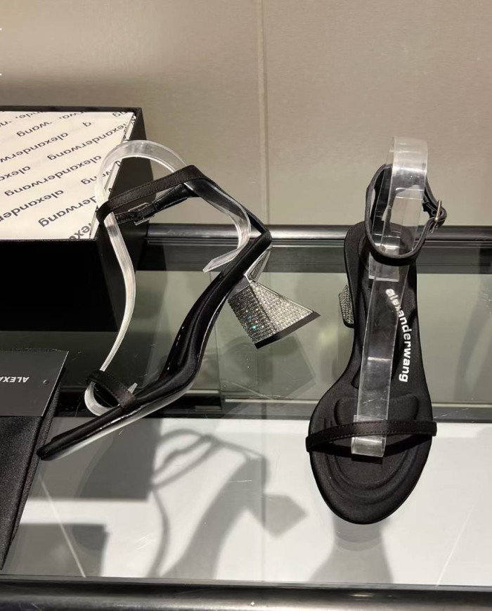 Alexander Wang Open Toe Clear Rhinestone Block Heel Sandals