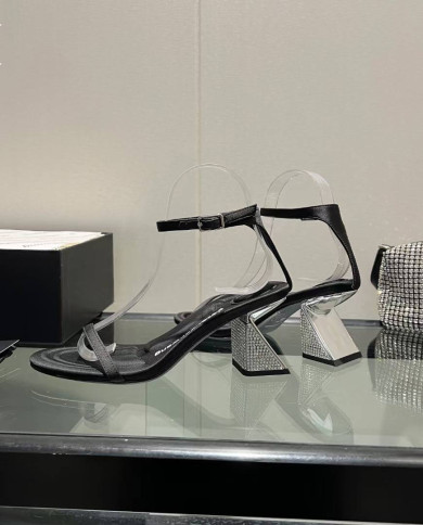 Alexander Wang Open Toe Clear Rhinestone Block Heel Sandals