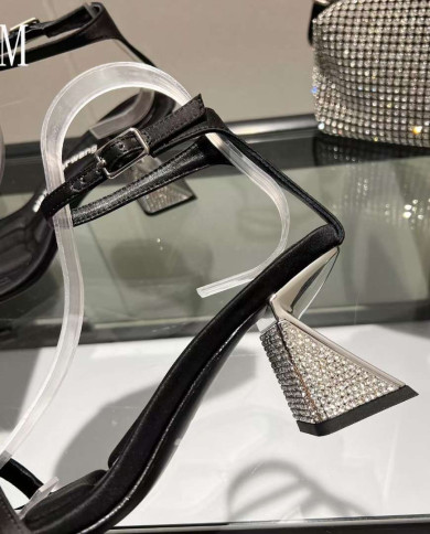 Alexander Wang Open Toe Clear Rhinestone Block Heel Sandals