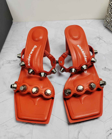 Alexander Wang Studded Square Toe Block Heel Sandals