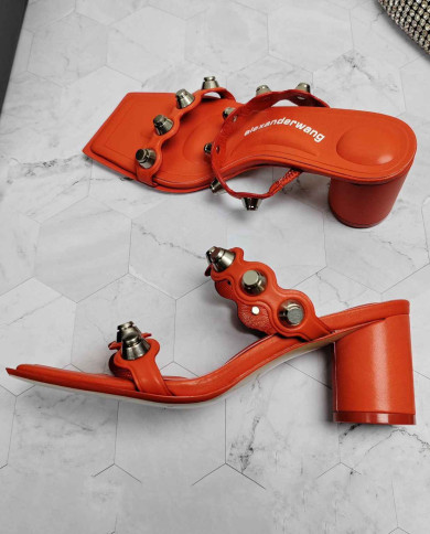 Alexander Wang Studded Square Toe Block Heel Sandals