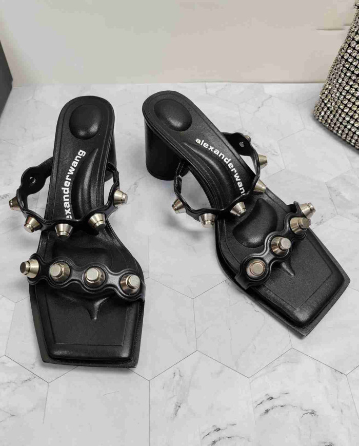 Alexander Wang Studded Square Toe Block Heel Sandals