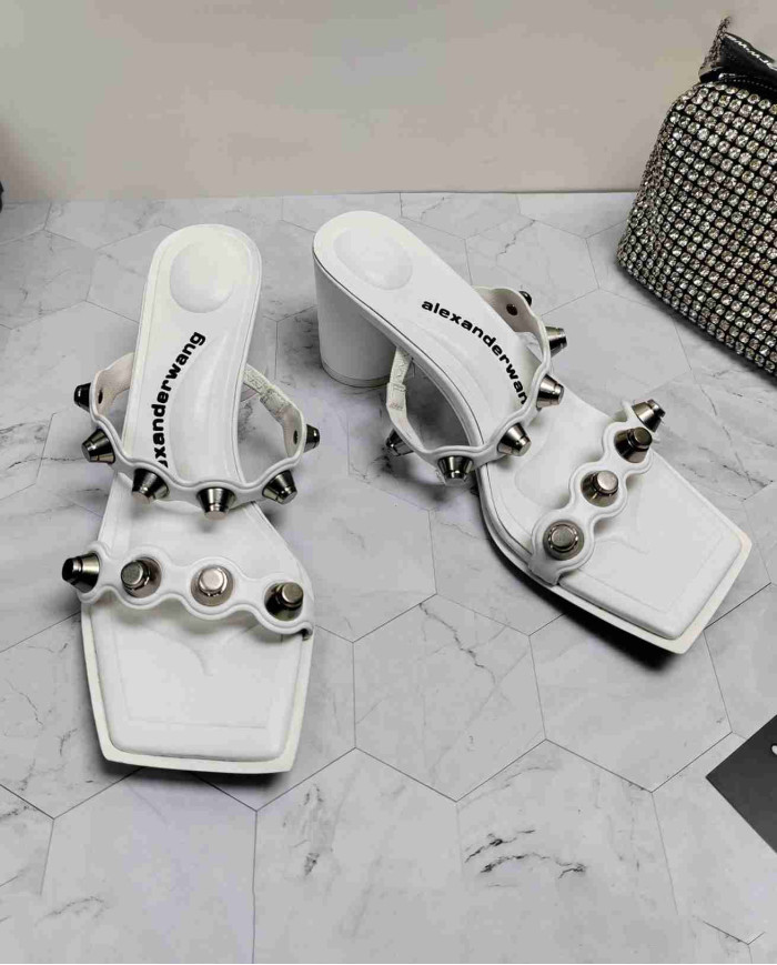 Alexander Wang Studded Square Toe Block Heel Sandals