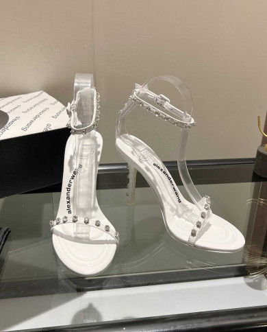 Alexander Wang Transparent Rhinestone Stiletto Ankle Strap Sandals