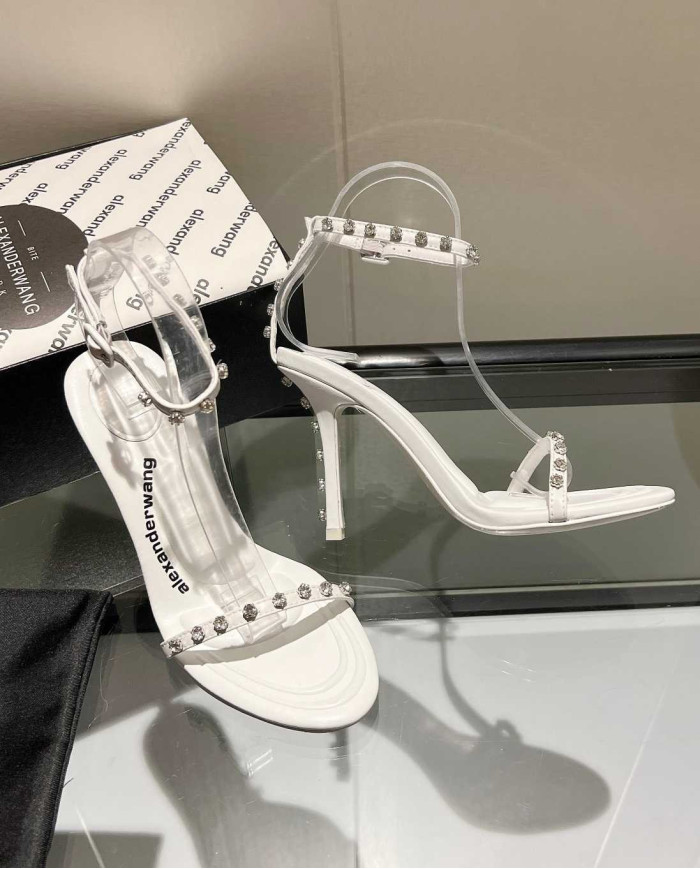 Alexander Wang Transparent Rhinestone Stiletto Ankle Strap Sandals