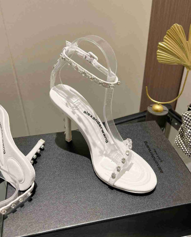 Alexander Wang Transparent Rhinestone Stiletto Ankle Strap Sandals