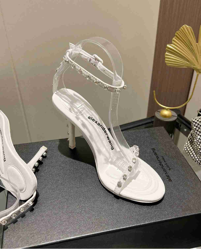 Alexander Wang Transparent Rhinestone Stiletto Ankle Strap Sandals