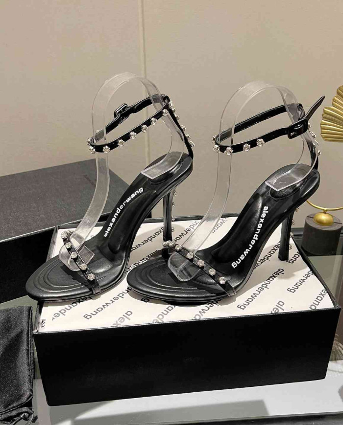 Alexander Wang Transparent Rhinestone Stiletto Ankle Strap Sandals