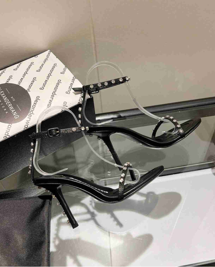 Alexander Wang Transparent Rhinestone Stiletto Ankle Strap Sandals