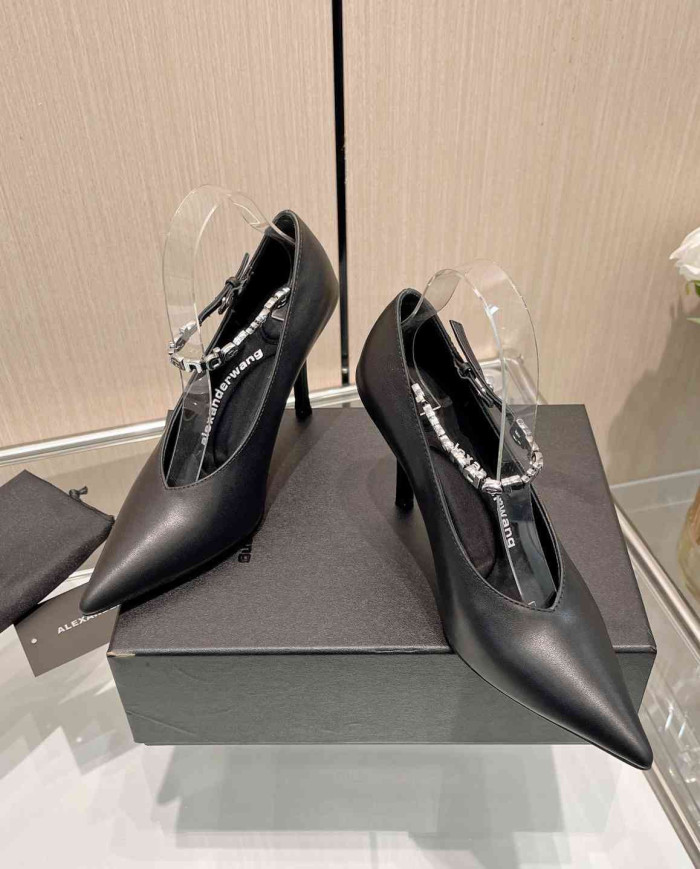 Alexander Wang Pointed Toe Rhinestone Ankle Strap Stiletto Heels