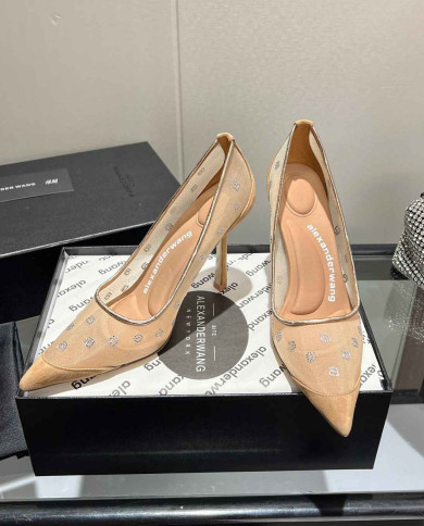 Alexander Wang Rhinestone Mesh Pointed Toe High Heels