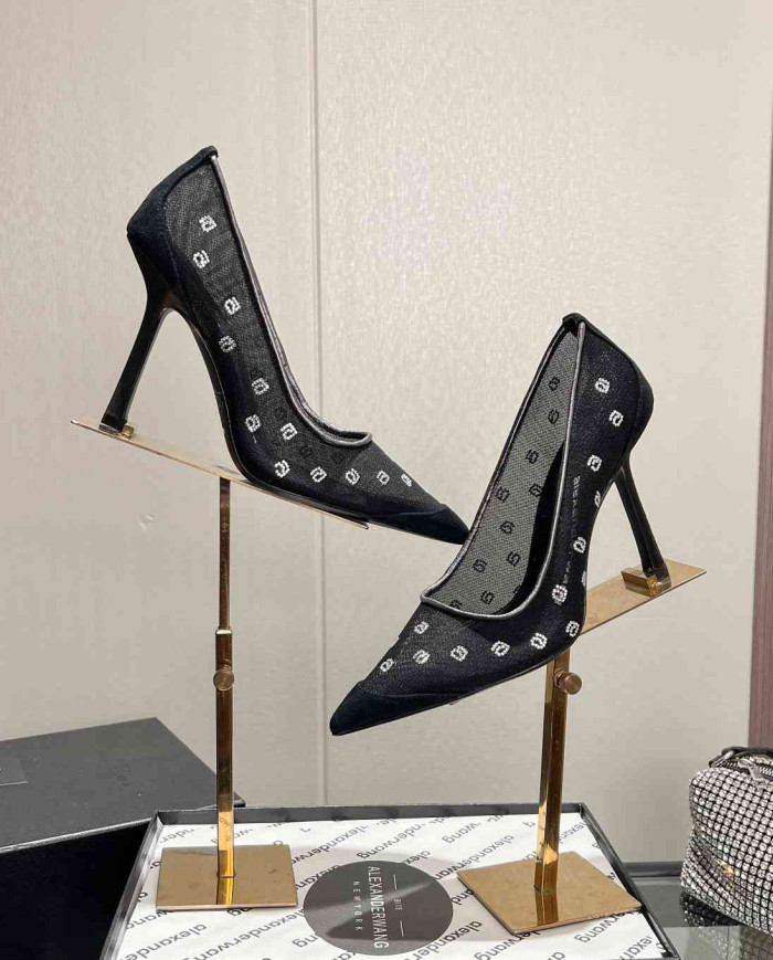 Alexander Wang Rhinestone Mesh Pointed Toe High Heels