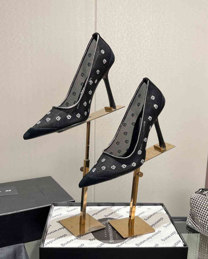 Alexander Wang Rhinestone Mesh Pointed Toe High Heels