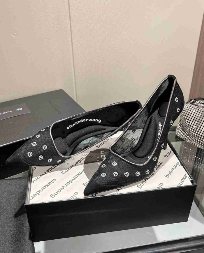 Alexander Wang Rhinestone Mesh Pointed Toe High Heels