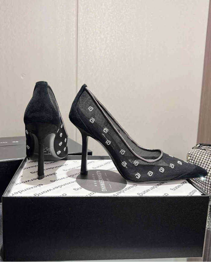 Alexander Wang Rhinestone Mesh Pointed Toe High Heels