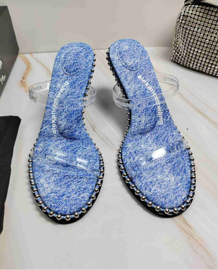 Alexander Wang Studded Denim Clear Strap Sandals
