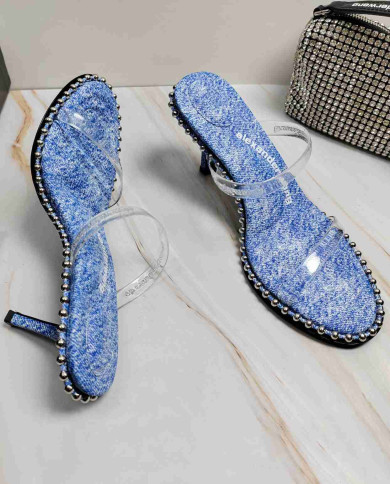 Alexander Wang Studded Denim Clear Strap Sandals