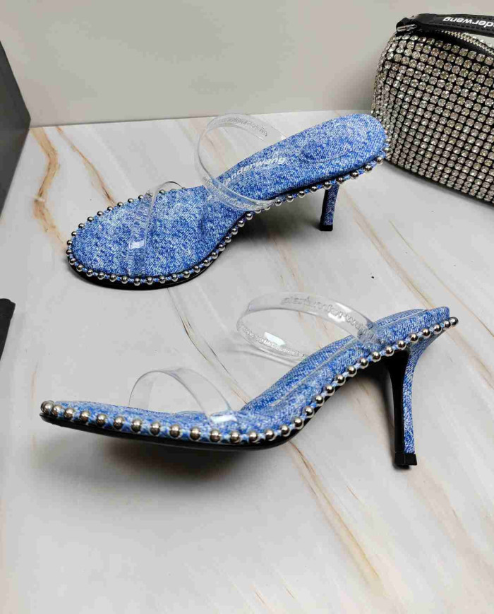 Alexander Wang Studded Denim Clear Strap Sandals
