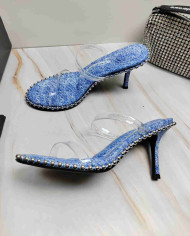 Alexander Wang Studded Denim Clear Strap Sandals