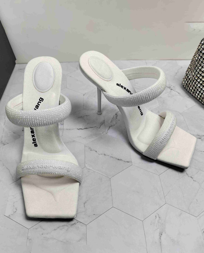 Alexander Wang Rhinestone Square Toe Thin Strap High Heel Sandals