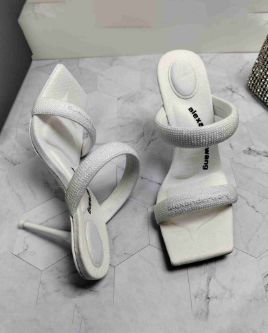 Alexander Wang Rhinestone Square Toe Thin Strap High Heel Sandals