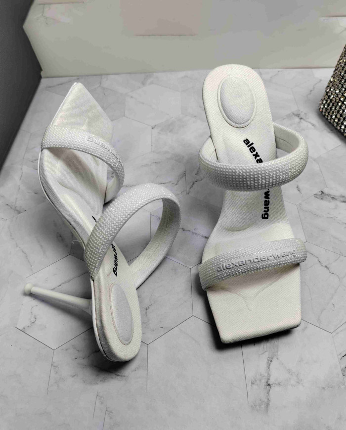 Alexander Wang Rhinestone Square Toe Thin Strap High Heel Sandals
