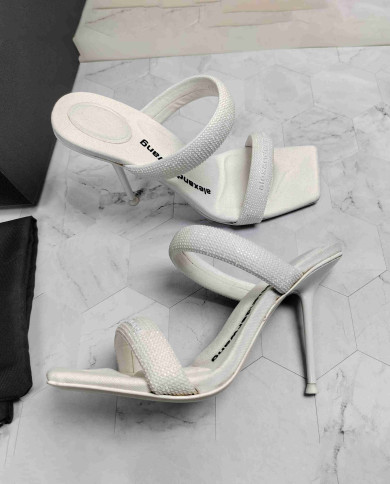 Alexander Wang Rhinestone Square Toe Thin Strap High Heel Sandals