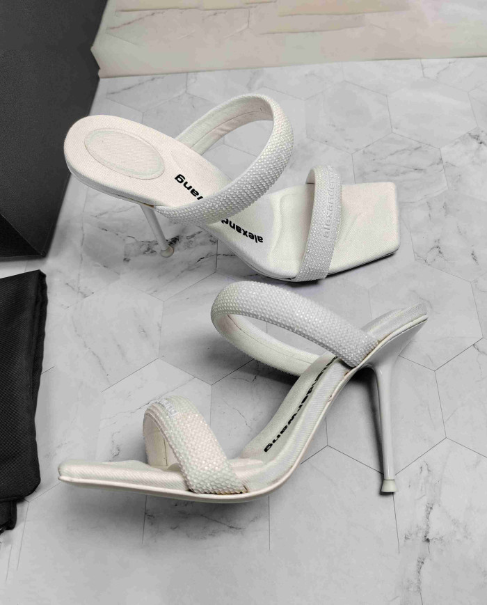 Alexander Wang Rhinestone Square Toe Thin Strap High Heel Sandals