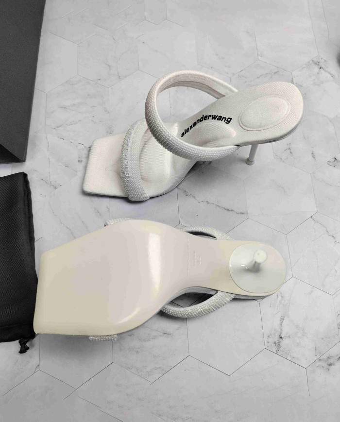 Alexander Wang Rhinestone Square Toe Thin Strap High Heel Sandals