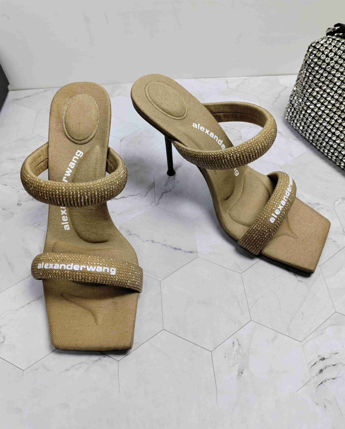 Alexander Wang Rhinestone Square Toe Thin Strap High Heel Sandals