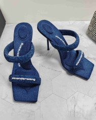 Alexander Wang Rhinestone Square Toe Thin Strap High Heel Sandals