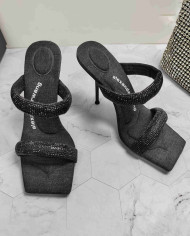 Alexander Wang Rhinestone Square Toe Thin Strap High Heel Sandals