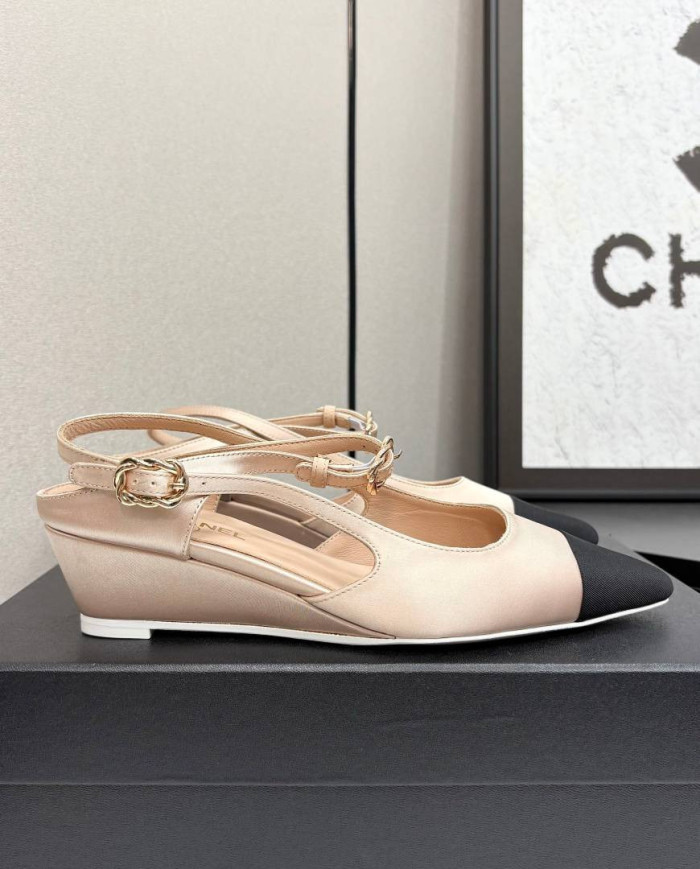 Chanel Pointed Toe Wedge Slingback Shoes