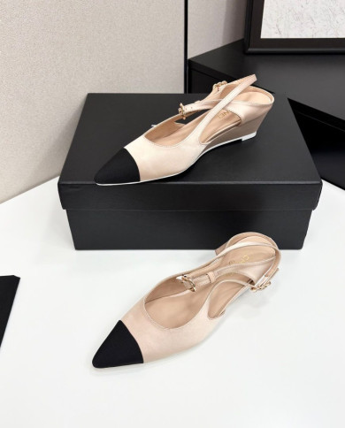 Chanel Pointed Toe Wedge Slingback Shoes