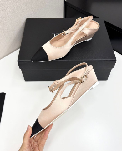 Chanel Pointed Toe Wedge Slingback Shoes