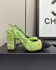 Chanel Tweed Block Heel Slingback Pumps