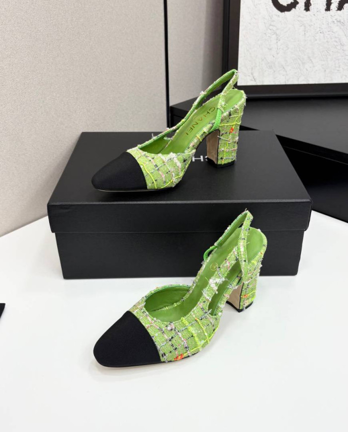 Chanel Tweed Block Heel Slingback Pumps