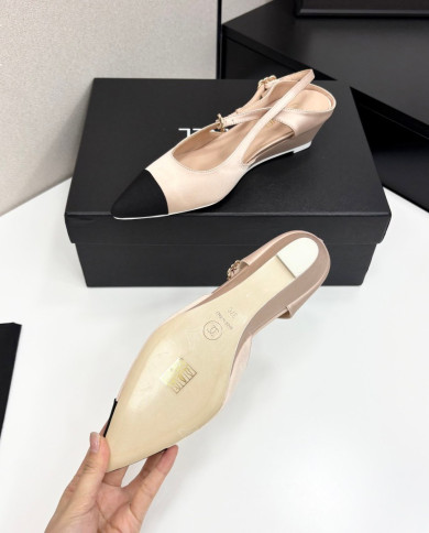 Chanel Pointed Toe Wedge Slingback Shoes