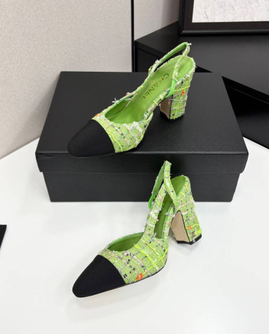 Chanel Tweed Block Heel Slingback Pumps