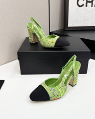 Chanel Tweed Block Heel Slingback Pumps