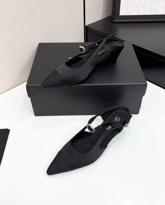 Chanel Pointed Toe Wedge Slingback Shoes