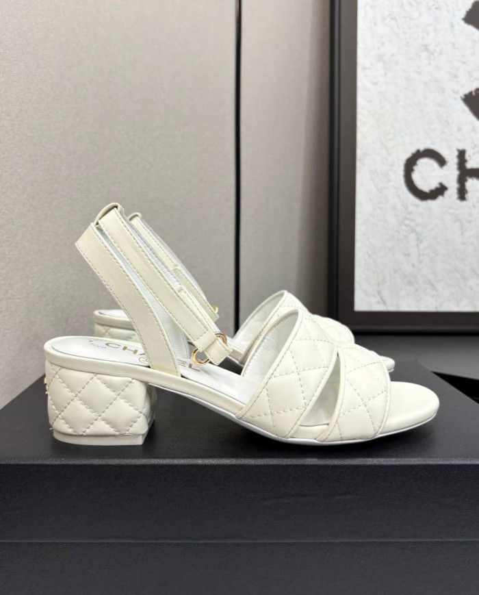 Chanel Quilted Block Heel Sandals